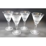 Four Waterford Rossmore pattern wine glasses.