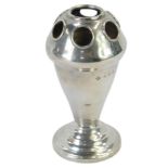 A George VI silver bud vase, with circular pierced top, on a loaded base, marked HW and Co, Birmingh