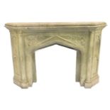 A painted Gothic style fire surround, with turned pilasters, shaped panels, etc., a Theatre Prop, co