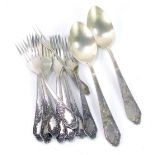 A group of Soviet era silver flatware, with embossed floral and foliate scroll decoration, vacant sh