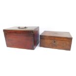 Two Victorian wooden boxes, comprising a mahogany instrument box, 20cm high, 32cm wide, 20cm deep, a