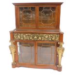A late Victorian parcel gilt and satin wood glazed display cabinet, with astragal glazed top and bas