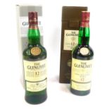 A cased bottle of Glenlivet twelve year single malt Scotch whisky, and a Glenlivet twelve year aged