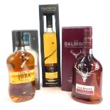 Three bottles of whisky, comprising Penderyn, The Dalmore, and Isle of Jura, boxed. (3)
