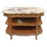 A Victorian parcel gilt oak serving table, with variegated and shaped marble top, over two drawers w