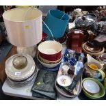 Household wares, comprising two table lamps, salad bowls, plates, umbrella stands, etc. (a quantity)
