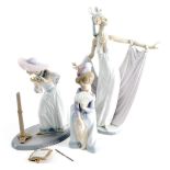 Three various Lladro figures, Grand Dame, 01568, 36cm high, another figure of a girl wearing bonnet