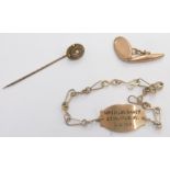 A 9ct gold identity bracelet, inscribed Mrs H Lawrence Mayfair, Lincoln, 9ct gold and seed pearl top