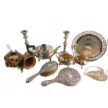 Various metalware, silver plated ware, etc., a 20thC silver plated three piece service, comprising t