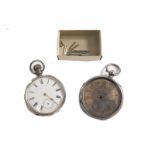 A Victorian silver open faced pocket watch, with 4cm diameter Roman numeric dial, with subsidiary Ar