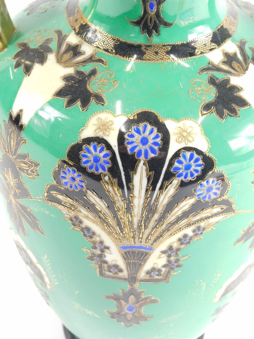 A 20thC Noritake vase, in green with gilt floral and blue glazes, 17cm high. - Image 3 of 3