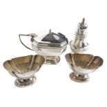 Various small silver, a Victorian pepper pot, with domed lid, urn finial, bellied body, and circular