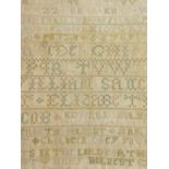 A Queen Anne alphabetic and numeric reverse sampler, marked Edward Bulnest, dated 1704, with capital