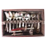 A silver plated part canteen of cutlery, to include, forks, spoons, soup spoons, 19cm long, etc. (a