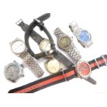 Various wristwatches, a Majex with 3cm diameter dial and leather finish bracelet, various others, Se