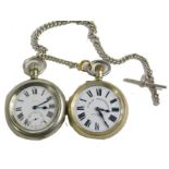 Two silver plated railway pocket watches, one marked LNER 10532, with 4cm diameter Roman numeric dia