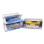 Three boxed diecast cars, to include American Muscle, 1/18 scale Shelby GTI from 500, 25cm wide, etc