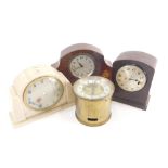 Various mantel clocks, etc., a brass cased clock with Arabic dial, a mantel clock, 16cm high, with c