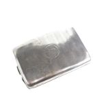 A George V silver cigarette case, of curved form, with engine turned body, initialled cartouche and