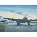 John Larder (20thC). Lancaster Bomber on Runway, oil on board, signed, 50cm x 75cm.