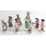 Various 19thC style porcelain Monkey band figures, Meissen type and other. (a quantity)