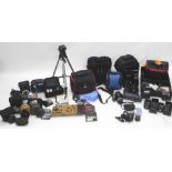 Various cameras and related equipment, a Miranda tripod, various camera cases, a Sony A290 digital c