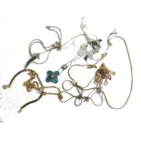Various necklaces, bracelets, etc., a tri-coloured bracelet, 18cm long, unmarked, various other neck