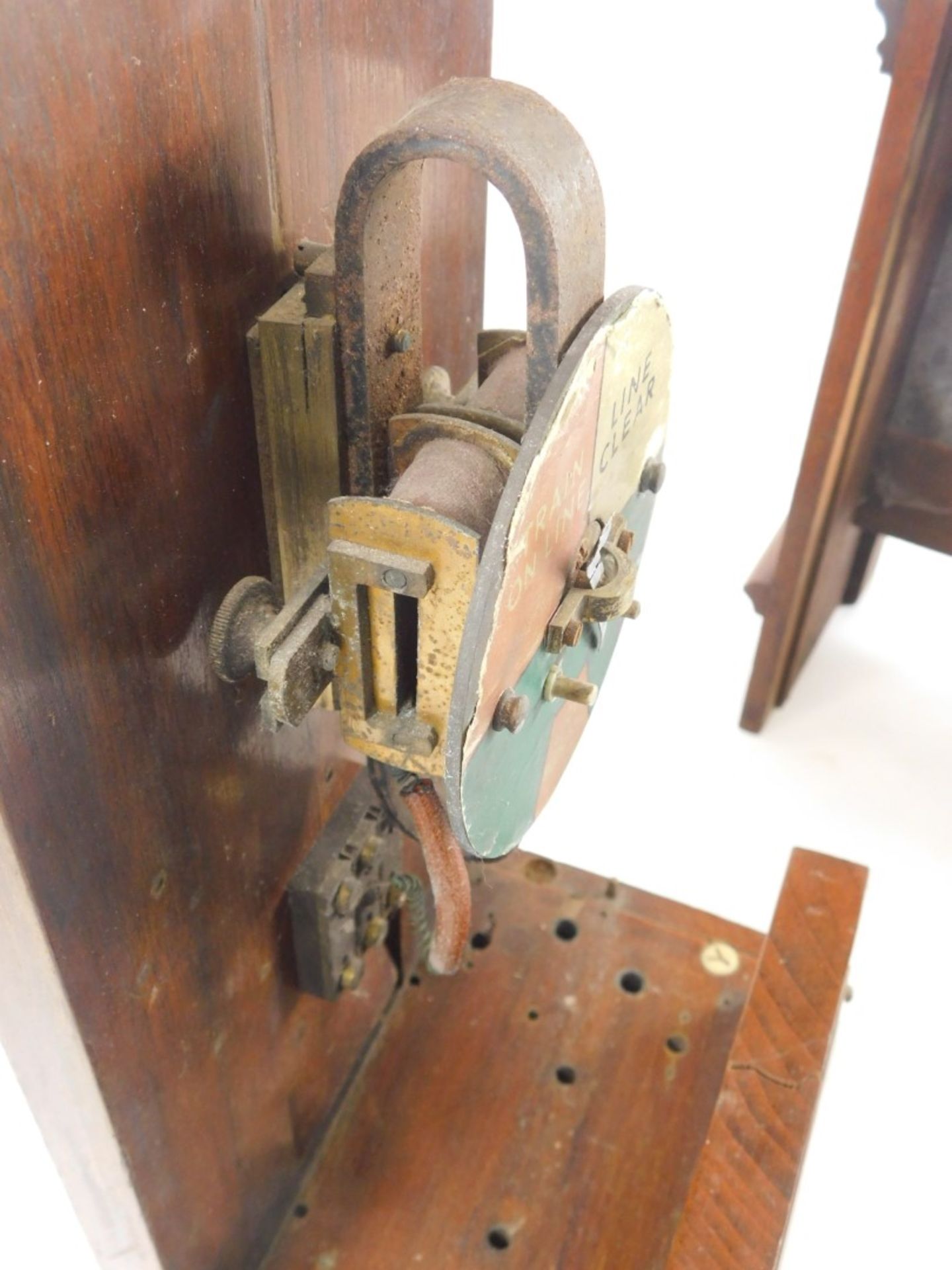 Railway interest. A mahogany cased C. UP Non Pegger train gauge, showing Train On Line, Line Clear, - Image 3 of 3