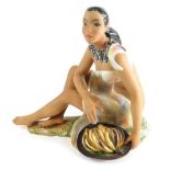 An L E Bertelli Turino Italian Yamaica 219 figure, of a lady aside tray of bananas, on a naturalisti