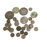 Various coins, George IV and later, a George IV crown 1822, Victorian crown 1889, various low denomi