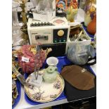 A pottery grape shaped teapot, flatware, Philips Moving Sound system, other pottery, evening bags, c