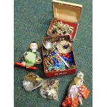 Various costume jewellery, clown, various beads, necklaces, OXO tin, etc. (a quantity)