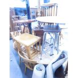 Various furniture, folding stool, Dimplex room fan, lyre occasional table, etc.