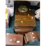 Various treen, wall clock, box, mantel clock, etc. (a quantity)