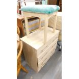 Various bedroom furniture, stool, bedroom chest of drawers, a folding bed and various beech chairs.