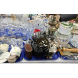 Various pottery and effects, Martini glasses, creamware, articulated mixing glass jar with metal mou