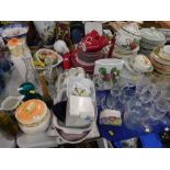 Part dinner ware, Portmeirion and others, lidded tureen, drinking glasses, casserole dish, oven to t