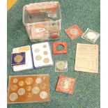 Various coins, to include a silver coin, low denomination, world used. (a quantity)