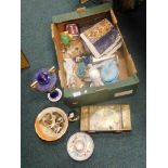 Various pottery and effects, mantel clock, Goebel style figure, Poole, budgerigar figures, etc. (1 b