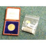 Various GB coins, sixpences, and a cased Royal Commemorative medallion.
