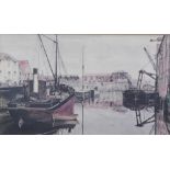 After Verney. Basalt Grimsby fishing vessel, print, 23cm x 38cm.