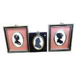 19thC School. Silhouette of a gentleman, quarter profile, 9cm x 5cm, on paper, and two later silhoue