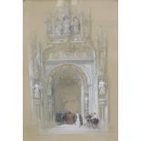Ferdinand and Isabella Granada (19thC). Chapel, watercolour, titled and dated 1833, 34cm x 25cm.