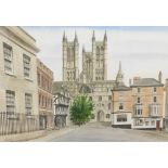 M. J. Neale (20thC). Lincoln Cathedral from Castle Square, watercolour, signed and titled, 36cm x 56