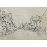 20thC School. Street scene, pen and ink, sketch, unsigned, label verso, 21cm x 27cm.