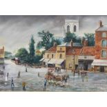 Keith Baldock (20thC). Frozen street scene, oil on canvas, signed, 30cm x 45cm.