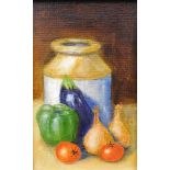 Contemporary. Still life of vegetables, oil on canvas, 18cm x 12cm. Windham Hime Exhibition, 2002