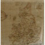 19thC School. Map of England with floral border, sampler, 71cm x 69cm.