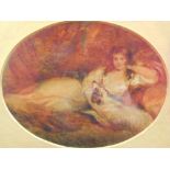 19thC English School. Figure of a lady recumbent aside dog, oil on board, unsigned, partial label ve