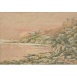 J. Stacey (19thC). Figure in a rowing boat on lake before mountains, watercolour, signed, Windsor Ho